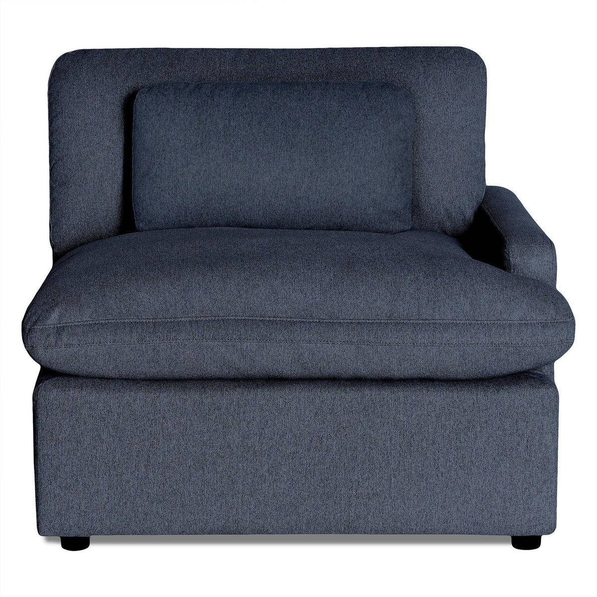 The My Cloud Right Arm is a dark gray, modern armchair featuring a large square cushion, matching back pillow, and a right-side armrest. Its boxy design and textured upholstery make it an ideal modular piece for contemporary spaces.
