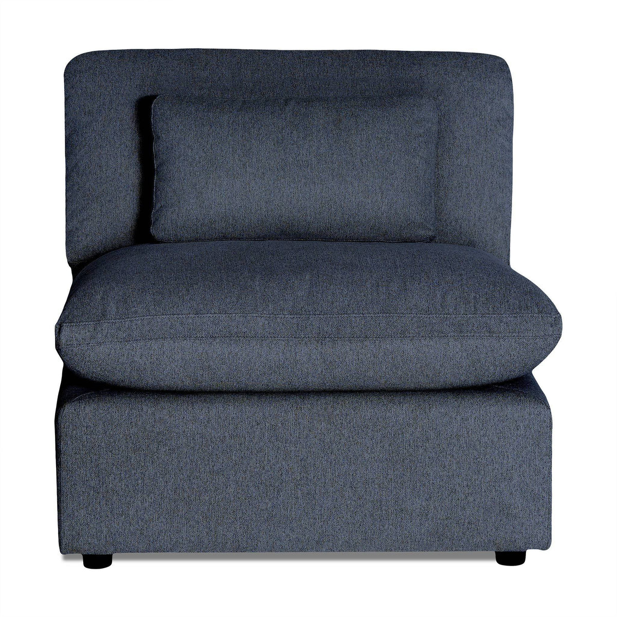 The My Cloud Armless chair, featuring a modern dark gray color and matching rectangular cushion, enhances any living space with its boxy design and plush seat back. Its perfect for a minimalist look and serves as an ideal modular component for your sectional sofa setup.