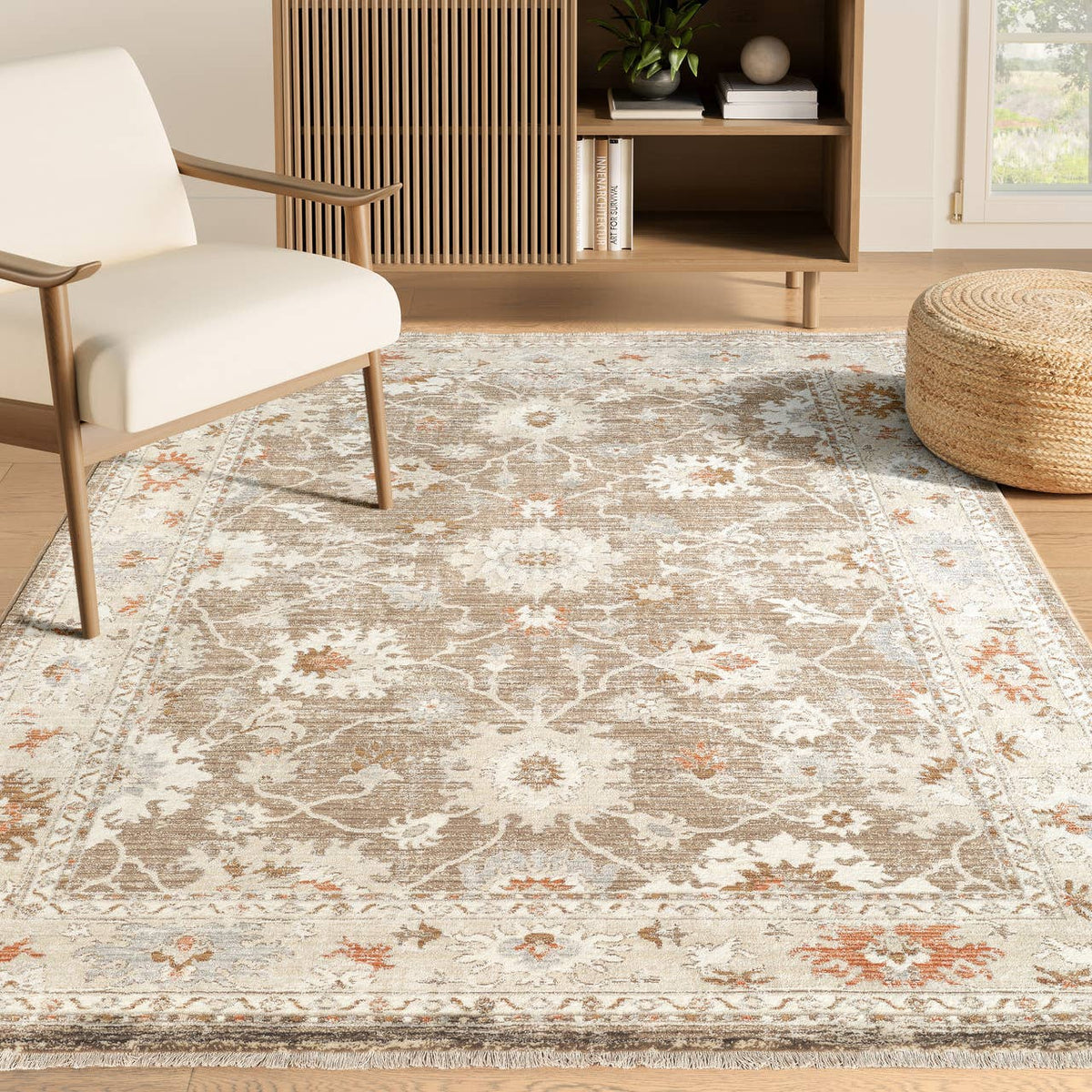 Alara Taupe Cream Vintage Medallion Floral Area Rug