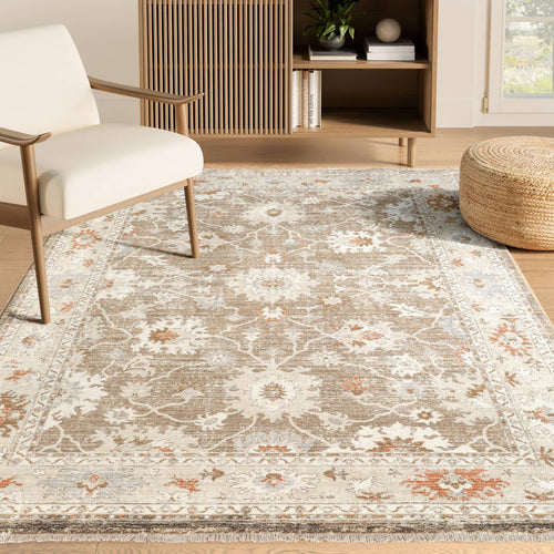 Alara Taupe Cream Vintage Medallion Floral Area Rug