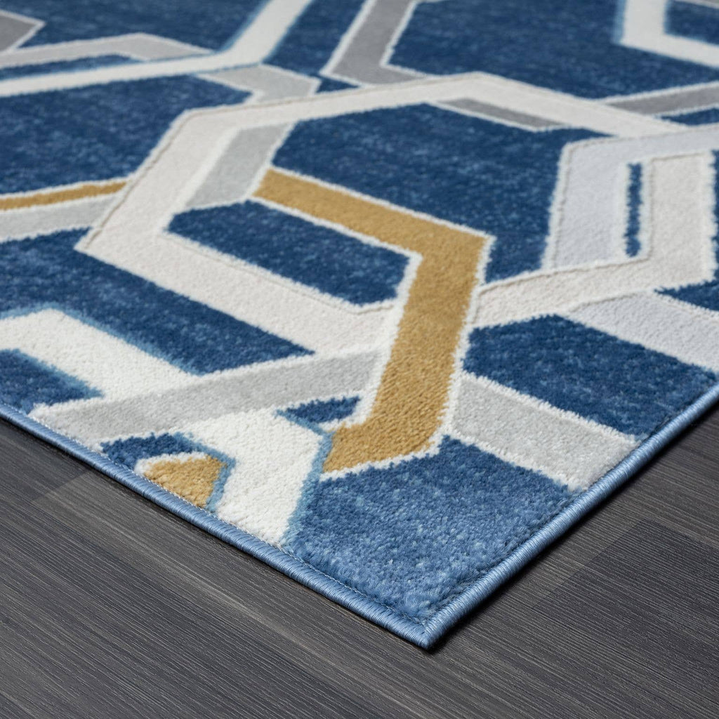 ABANI Atlas Multi Hexagon Blue Grey Area Rug