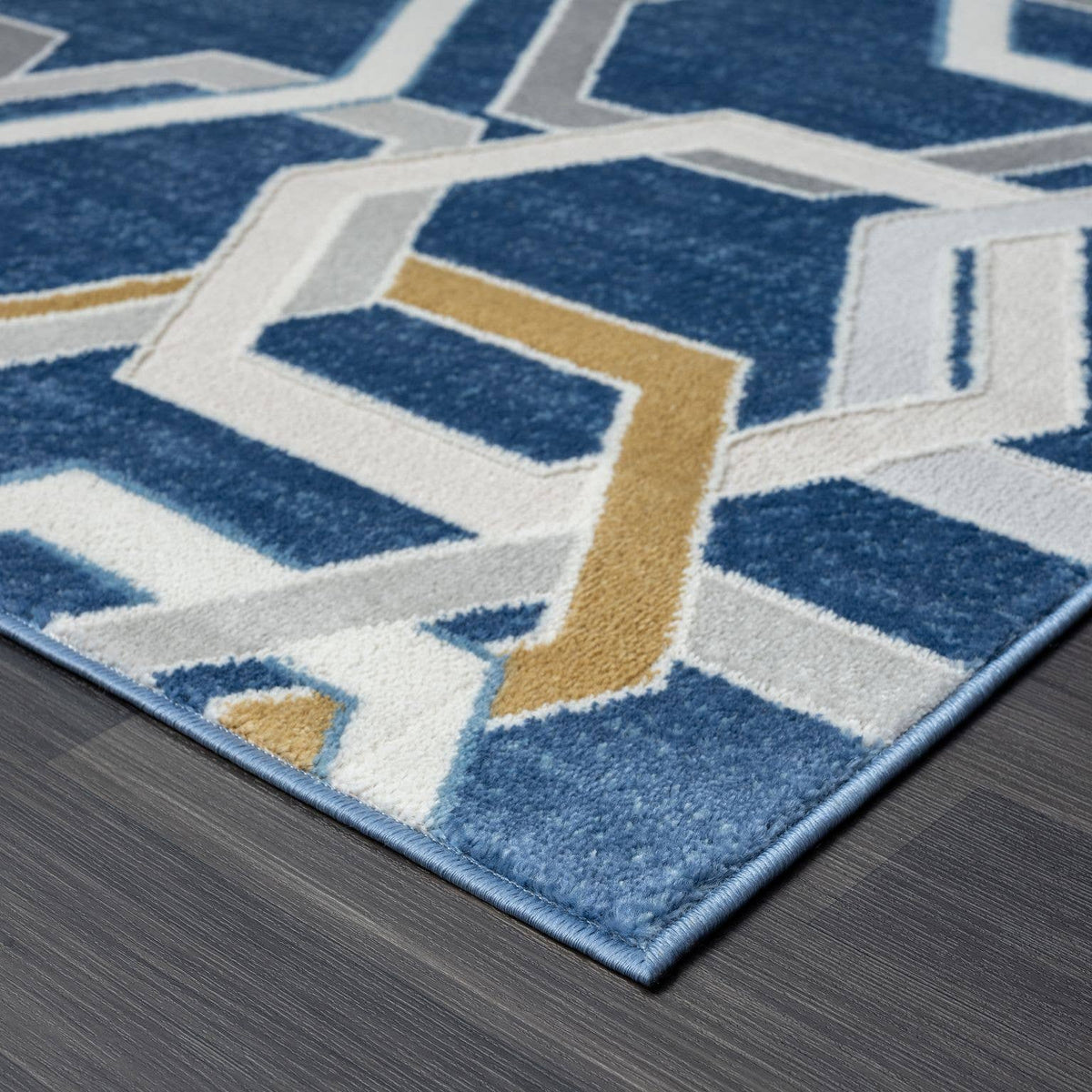 ABANI Atlas Multi Hexagon Blue Grey Area Rug