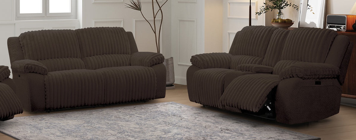 Brown Bear Ironwood Collection deep chocolate power reclining sofa group — Cozy & Rustic