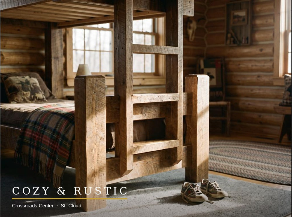 Barnwood Bunk Bed - ladder and post close-up