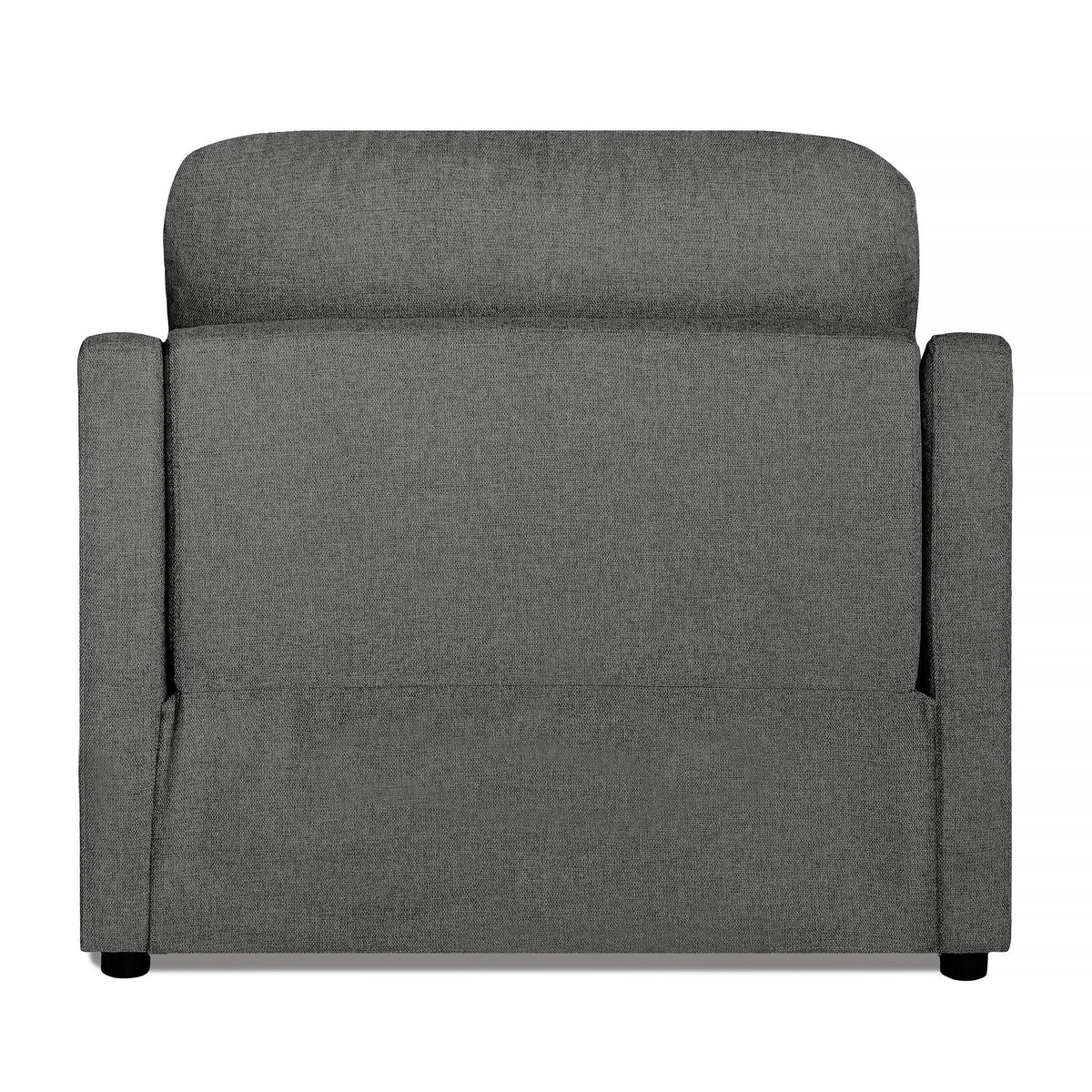 The My Cloud Slope Power Recliner, shown from the back, features a simple rectangular design with a slightly rounded back cushion and low-profile arms, resting on small black feet. This customizable piece blends seamlessly into any interior space.