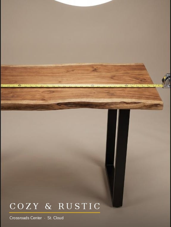 Live Edge Console Table grain and U-leg joinery detail