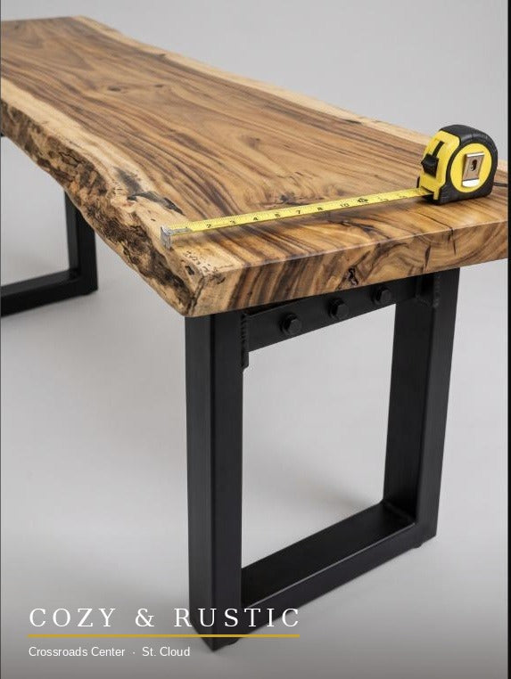 Live Edge Console Table 90 inch grain and U-leg joinery detail
