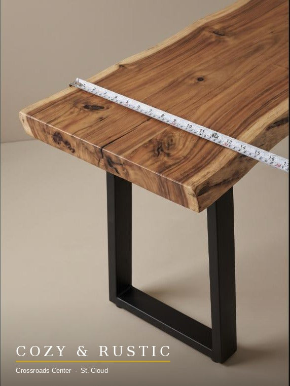 Live Edge Console Table 70 inch grain and U-leg joinery detail