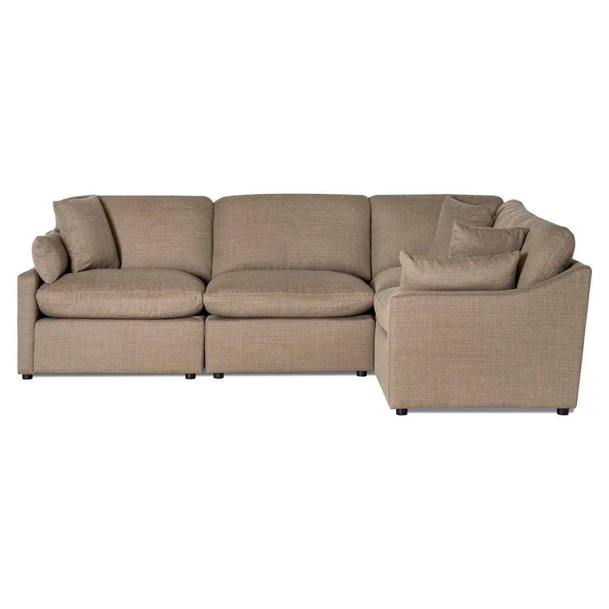 The My Cloud / Slope Arm is a beige L-shaped sectional sofa with cushioned seating and backrest, featuring slightly textured fabric. It includes matching throw pillows for a cozy, modern look.