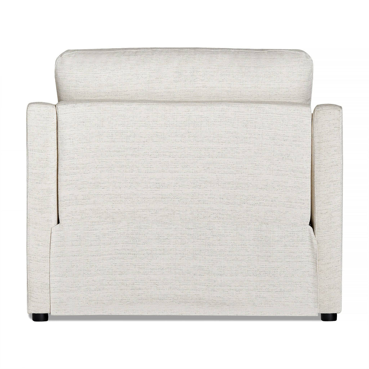 Back view of the My Cloud Slope Power Recliner, a light beige fabric chair with a tall backrest and square armrests. It has a textured surface, four small black legs, and combines comfort with customizable furniture options for your space.