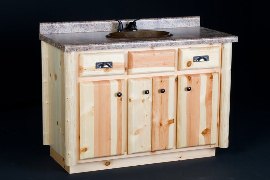 Northwoods Log Vanity Cabinet in natural log finish
