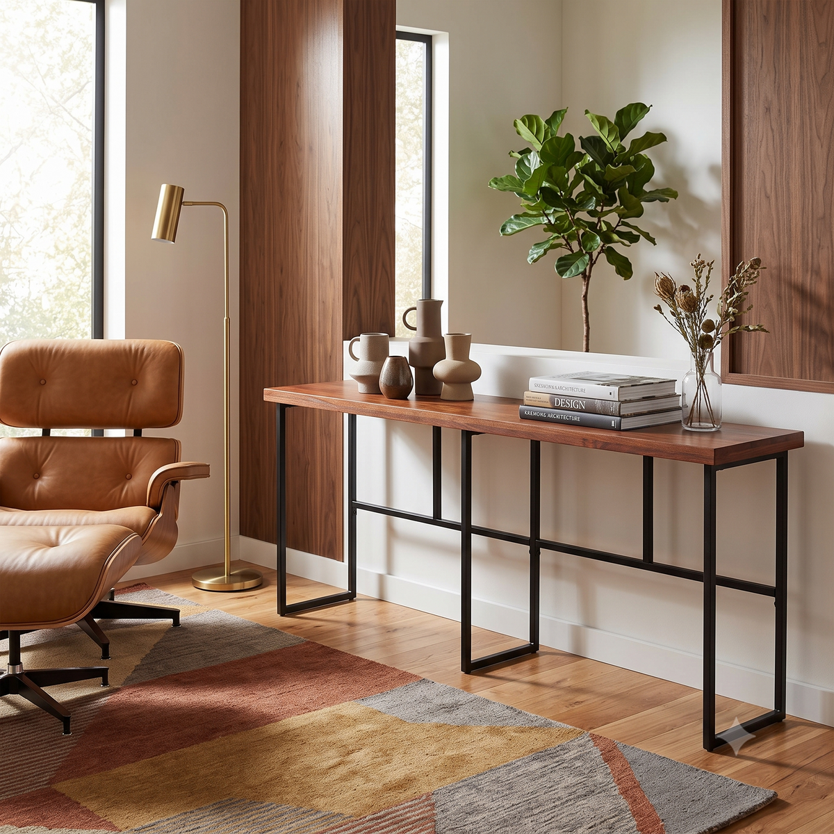 Rosewood console staged in an elegant styled living room