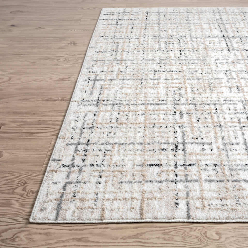 Abani Viva VIV130A Neutral Beige Grey Crosshatch Area Rug