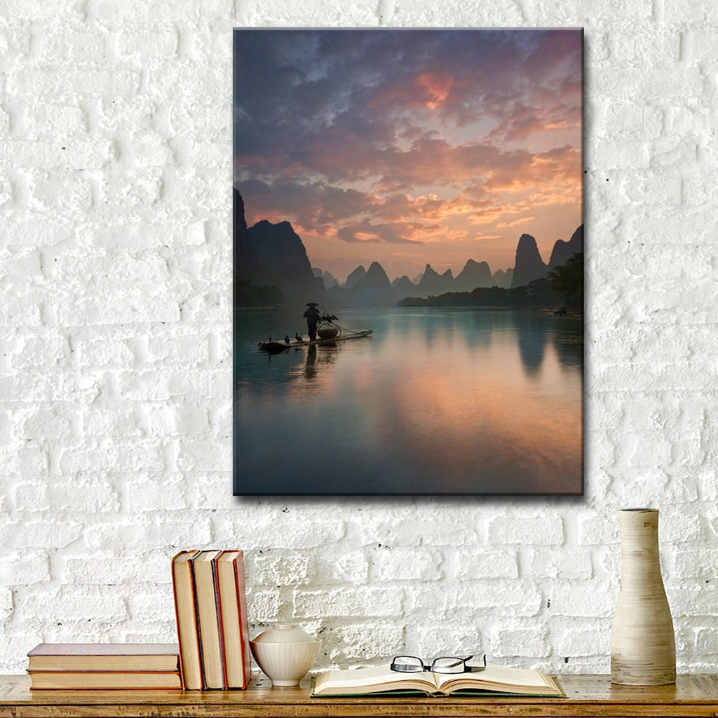 'Li River Sunrise' Wrapped Canvas Wall Décor