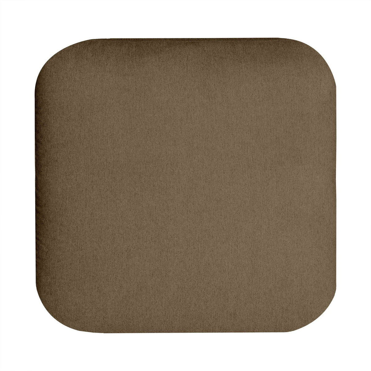 A My Cloud 30 Ottoman, in brown with rounded corners, appears as if floating on a white background. Its fabric is smooth and uniform, ideal for adding elegance to customizable furniture.