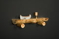 Log fireplace mantel in natural log finish