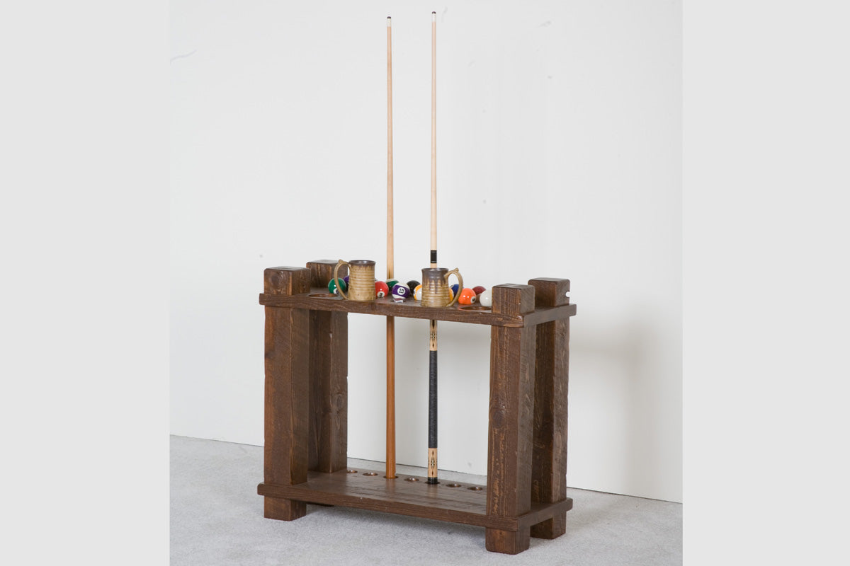 Barnwood floor cue rack, dark finish