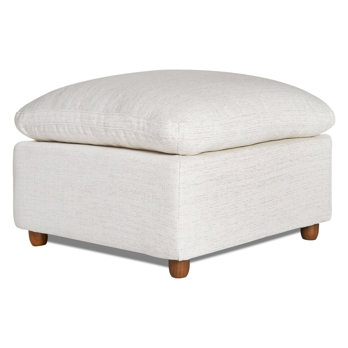 The My Cloud Slope 30 Ottoman in cream features a cushioned top and four rounded wooden legs, blending style and comfort as a prime example of customizable furniture.