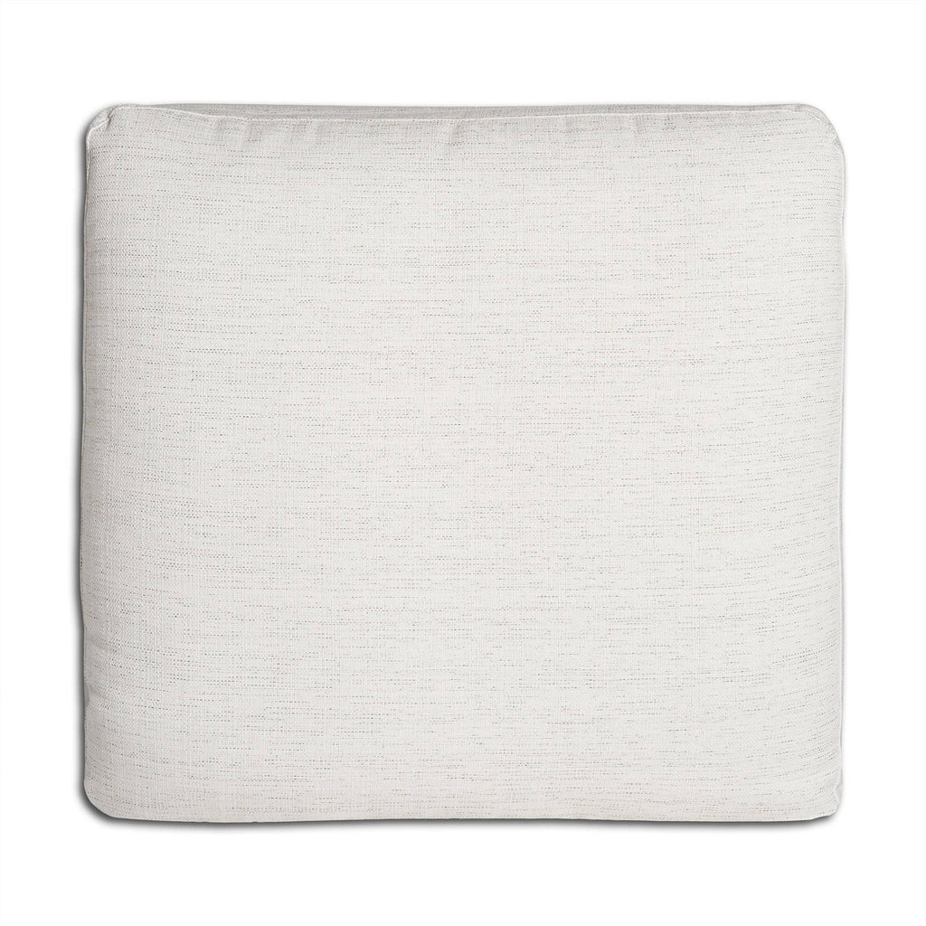 A soft, square cushion reminiscent of My Cloud comfort, featuring slightly rounded edges and subtle textured fabric. It offers a simple, clean look against a white backdrop—ideal for any customizable furniture setting.