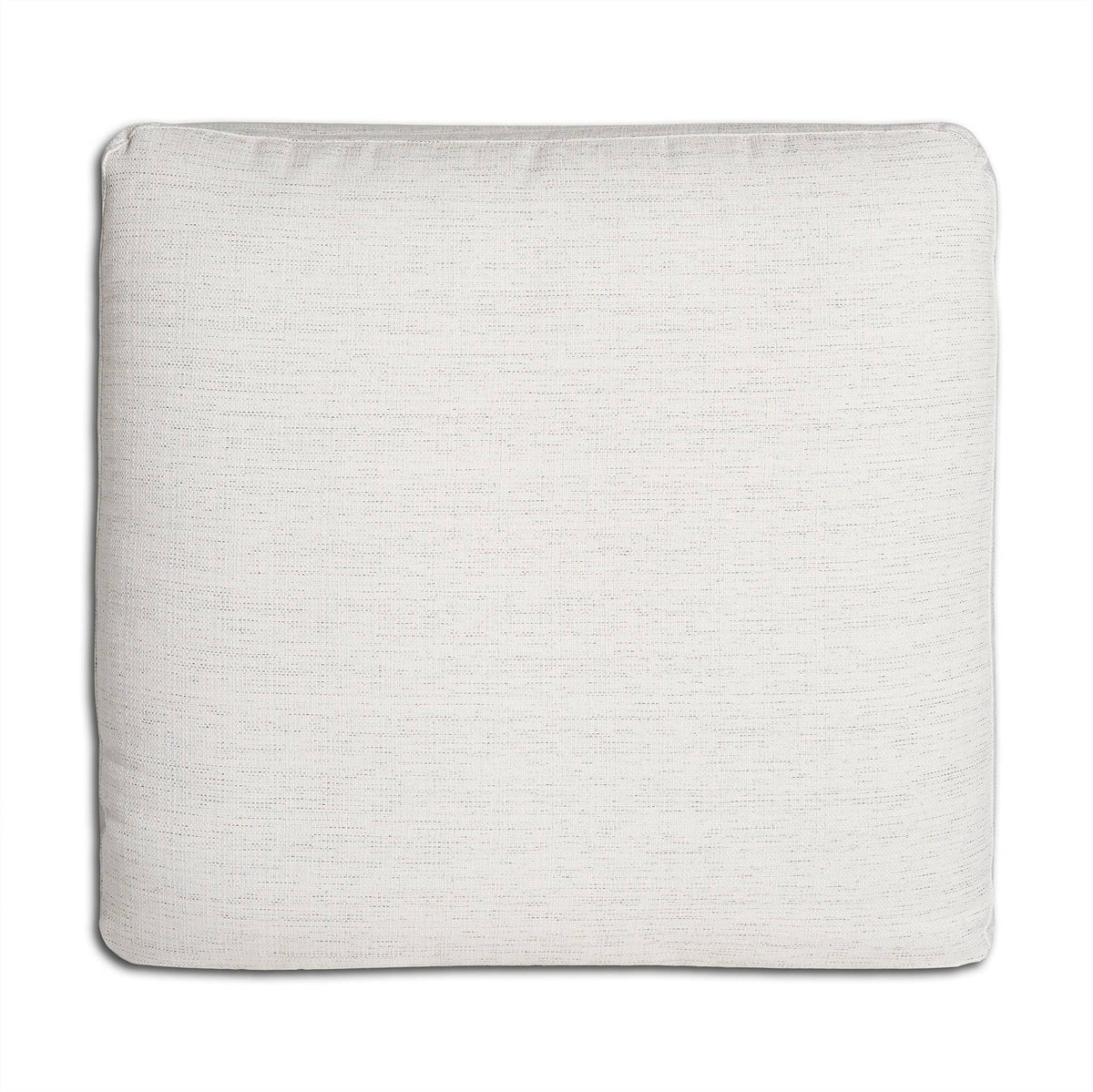 A soft, square cushion reminiscent of My Cloud comfort, featuring slightly rounded edges and subtle textured fabric. It offers a simple, clean look against a white backdrop—ideal for any customizable furniture setting.
