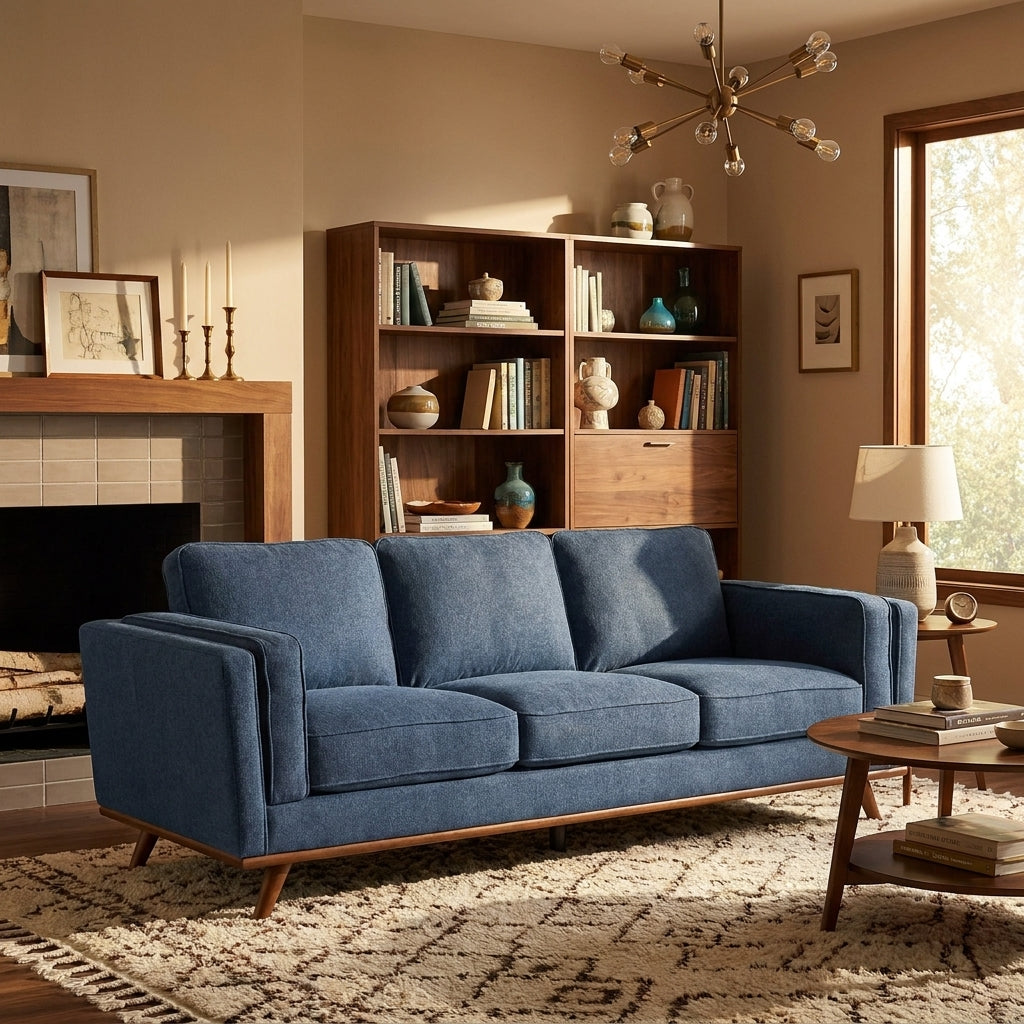 Maddox sofa styled in a warm mid-century living room