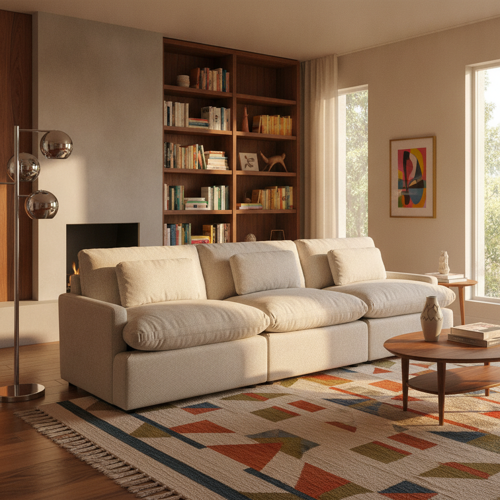 My Cloud modular sectional styled in a warm mid-century living room