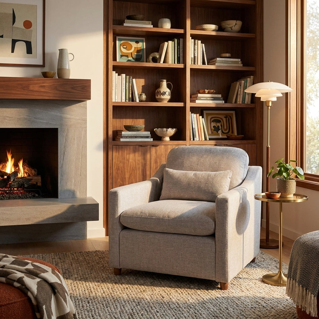 My Cloud Slope Chair styled in a warm mid-century living room