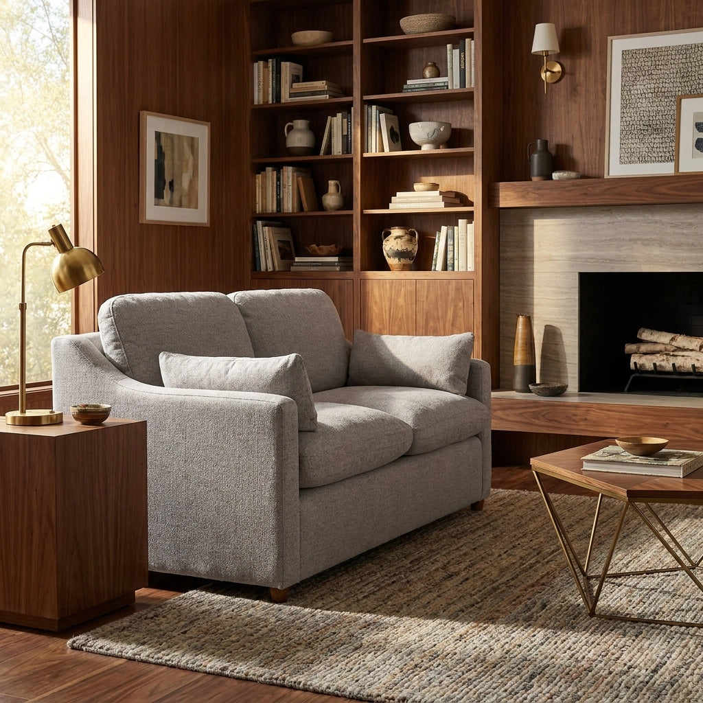 My Cloud Slope Loveseat styled in a warm mid-century living room