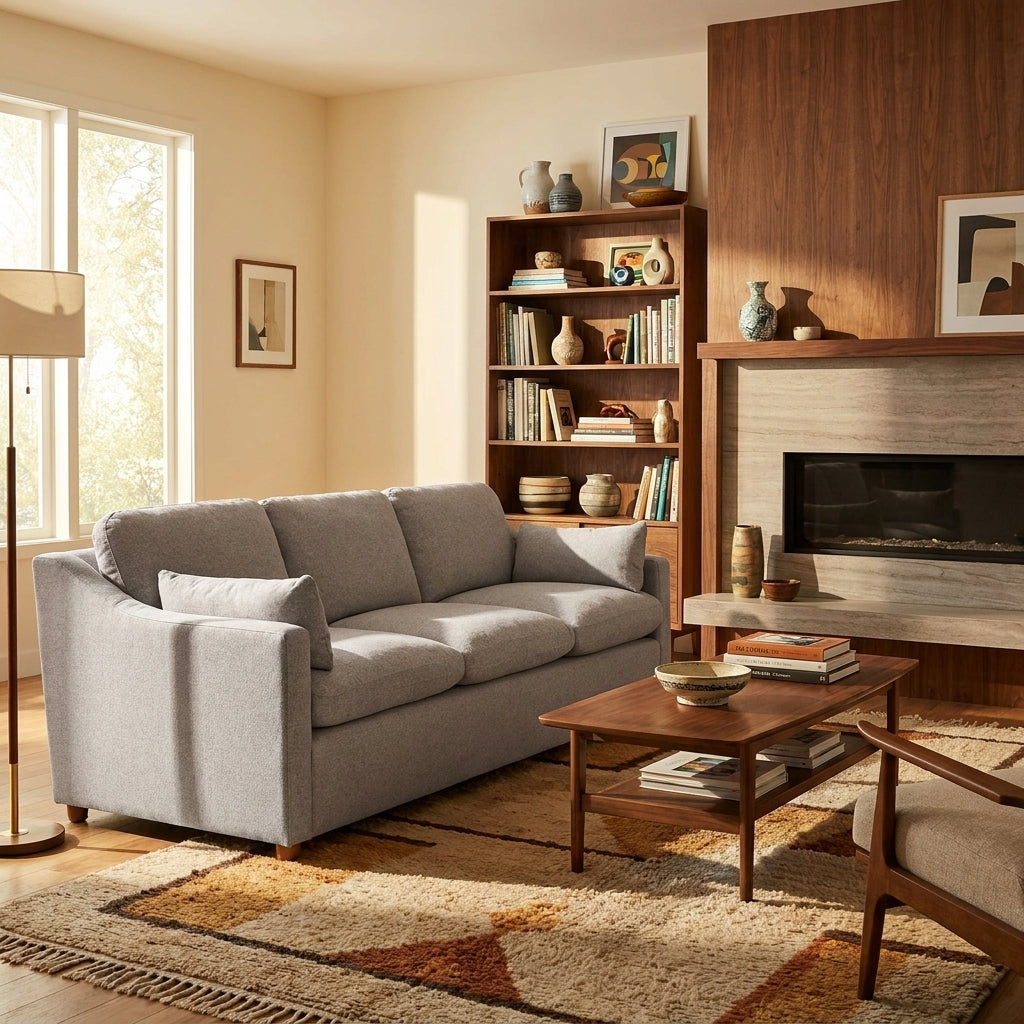 My Cloud Slope Sofa styled in a warm mid-century living room