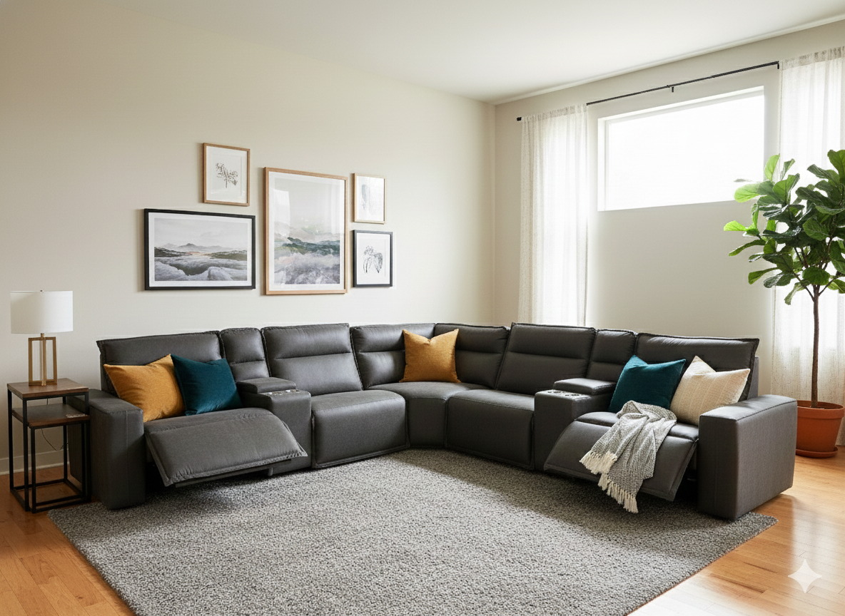 Meridian 5 Piece L Reclining Sectional