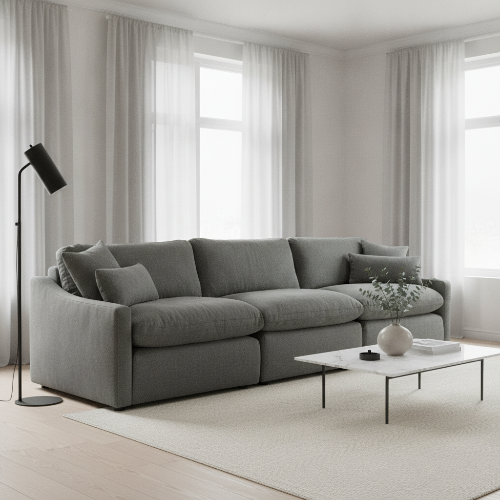My Cloud Slope 3 Piece Straight in Classic Gray fabric, staged in a modern living room