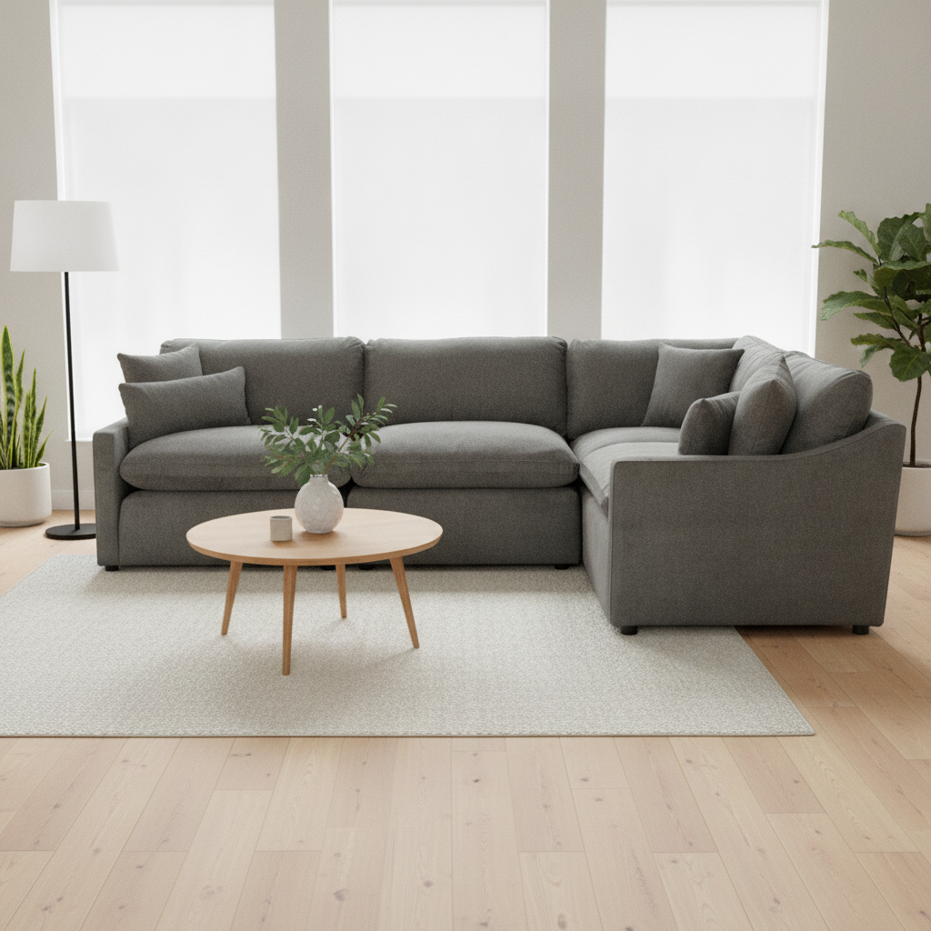 My Cloud Slope 4 Piece Right L in Classic Gray fabric, staged in a modern living room