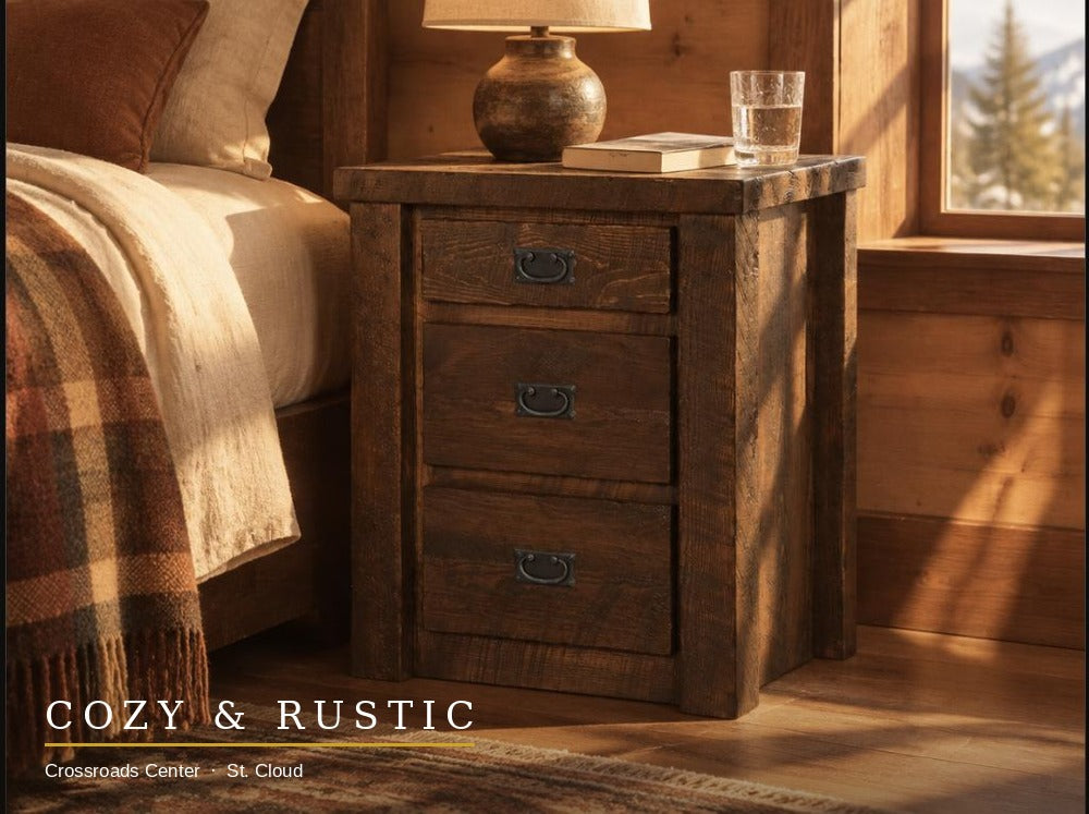 Barnwood Nightstand bedside in cabin bedroom