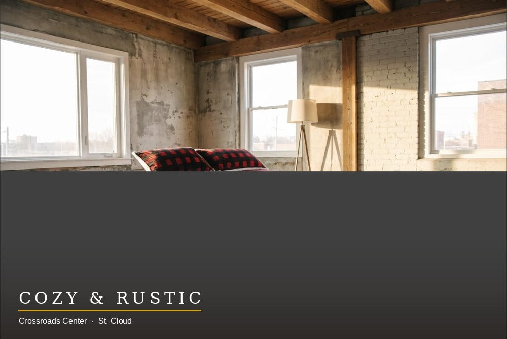 Platform Barnwood Bed - wide loft bedroom view