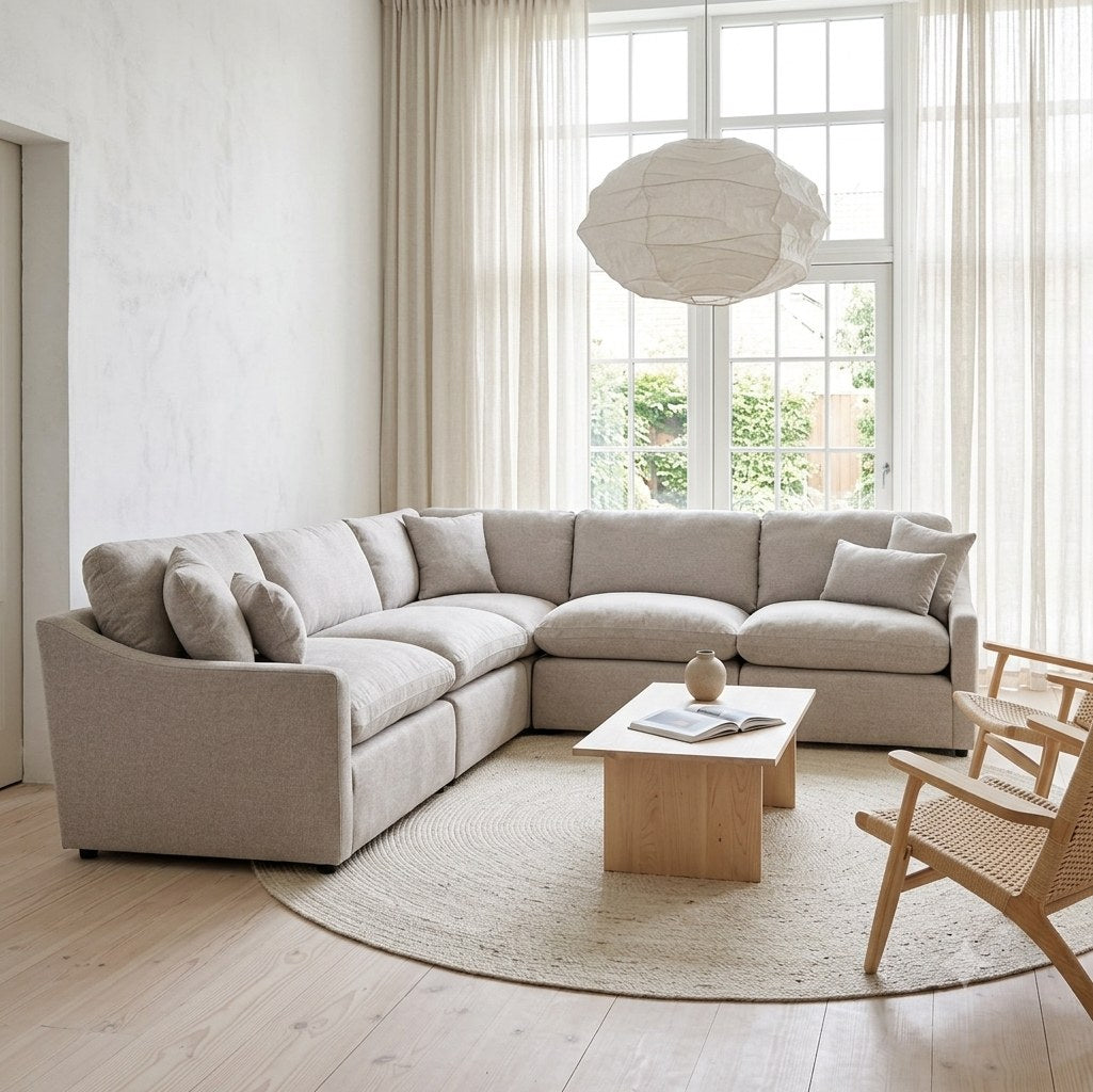 My Cloud Slope sectional in Ivory Greige staged in a bright Scandinavian living room