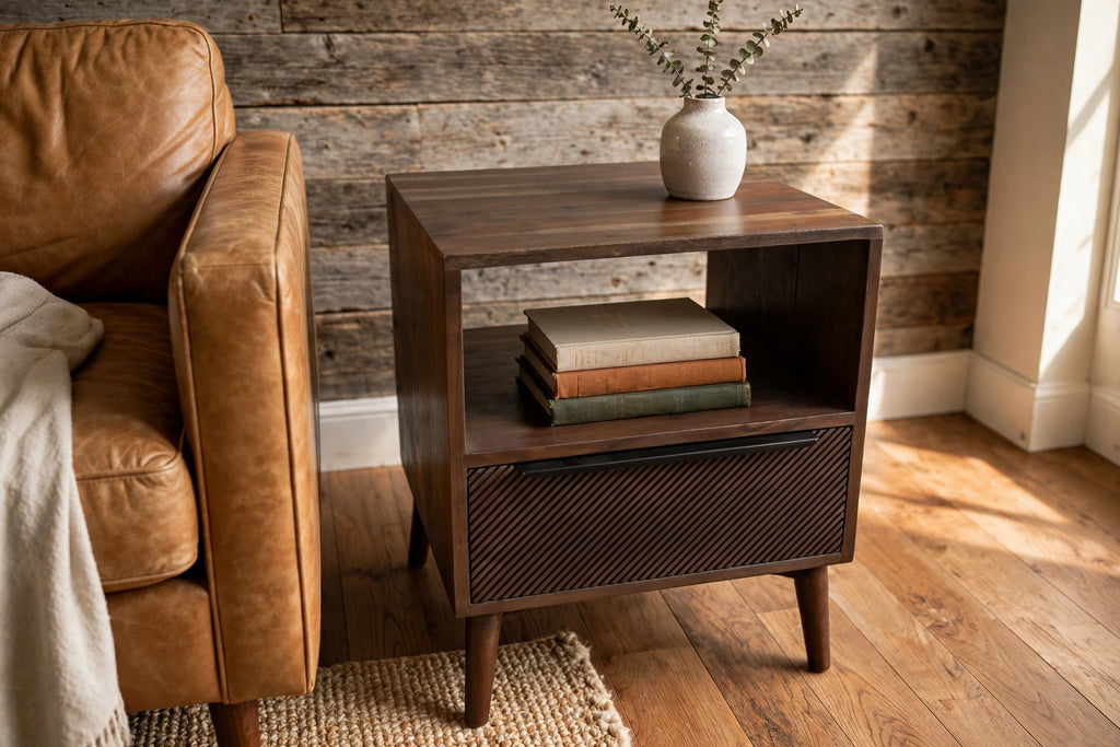Diagonal Mid-Century Side Table - staged view 1