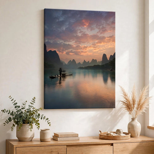 'Li River Sunrise' Wrapped Canvas Wall Décor - staged view 1